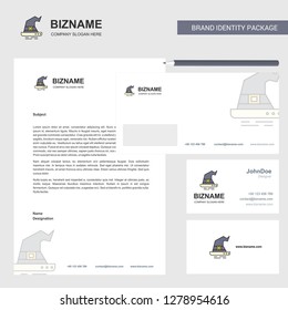 Witch hat Business Letterhead, Envelope and visiting Card Design vector template