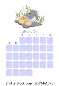 Witch hat. Calendar 2022. Month - November. Isolated vector objects on a white background.