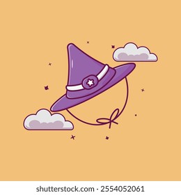 Witch hat cartoon design vector illustration. Halloween witch hat silhouette ancient ghost theme medieval cute classic. Minimal simple icon symbol vector graphic.