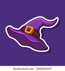 Witch hat cartoon illustration sticker. Vector Halloween decoration element. Halloween-themed element