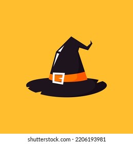 Witch hat cartoon vector. Witch hat on yellow background.