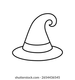 Chapéu de bruxa com uma forma pontiaguda clássica, ponta curvada distinta e borda larga, exalando uma aura de magia e mistério, ideal para celebrações assustadoras e contos encantadores