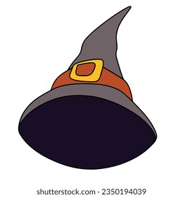 Witch hat colored outline. Hand drawn Halloween decor in doodle style. Vector illustration.