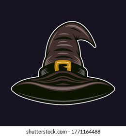 Witch hat colorful vector object in cartoon style isolated on dark background