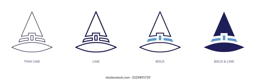Witch hat costume icon in 4 different styles. Thin Line, Line, Bold, and Bold Line. Duotone style. Editable stroke.
