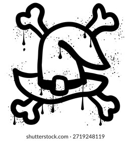 Witch hat and crossbone graffiti with black spray paint