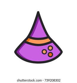 Witch hat flat line icon on isolated background. Halloween accessory vector illustration.