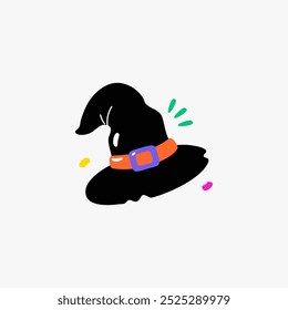 Witch hat in flat vector illustration symbolizing Halloween, magic, and costumes, isolated on white background