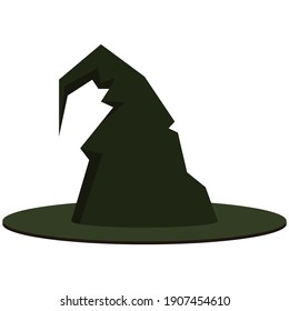 Witch hat flat vector. Magician or wizard, sorcerer or sorceress cap isolated on white background. Party headgear props, masquerade costume accessory illustration
