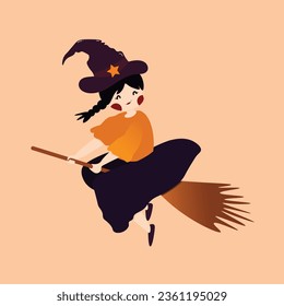 witch with hat and flying broom