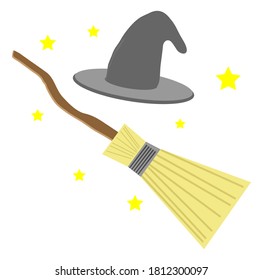 Witch Hat And Flying Broom Halloween