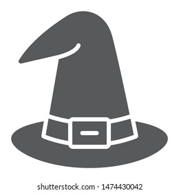 Witch hat glyph icon, cap and magic, wizard hat sign, vector graphics, a solid pattern on a white background, eps 10.