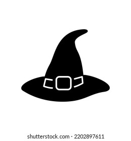 Witch hat glyph icon. Happy halloween design. Wizard headdress. Season october holiday. Party decoration. Black silhouette symbol. Isolated vector stock illustration