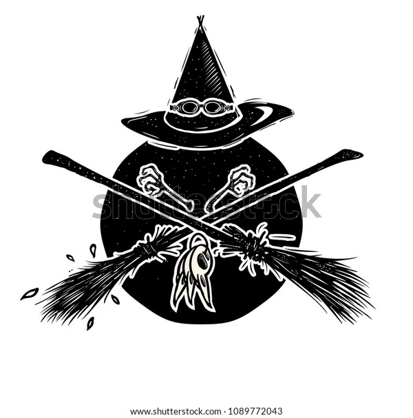 Witch Hat Gogles Two Crossed Broomsticks Stock Vector (Royalty Free ...