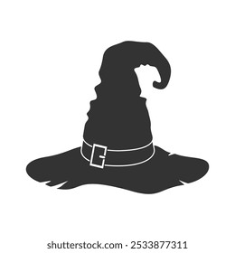 Witch hat graphic icon. Black hat sign isolated on white background. Vector illustration