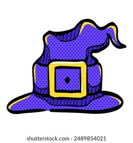 Witch hat halftone icon hand drawn color vector illustration
