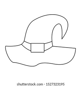Witch hat to halloween black line on white background vector illustration