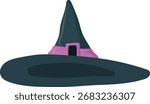 Witch Hat Halloween with Cartoon Design. Vector Illustration
