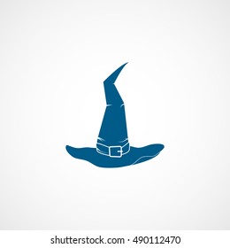 Witch Hat Halloween Concept Blue Flat Icon On White Background