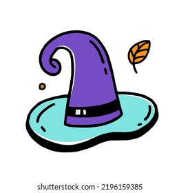 Witch Hat Halloween concept doodle style vector design illustration Isolated on white 