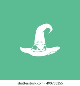 Witch Hat Halloween Concept  Flat Icon On Green Background