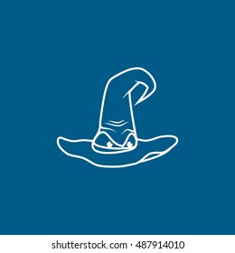 Witch Hat Halloween Concept Line Icon On Blue Background