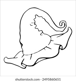 Witch hat Halloween contour doodle. Party line magic hats, horror wizard headdress celebrate element. Scary cap with buckle. Design symbol costume element Halloween. Isolated vector illustration.