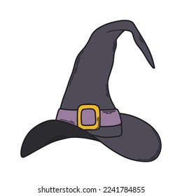 
Witch hat. Halloween costume element. Festive headwear. Hand drawn vector illustration.