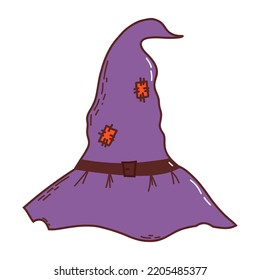 Witch hat. Halloween element. Trick or treat concept. Vector illustration in hand drawn style