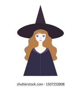 Witch in the hat Halloween hand drawn