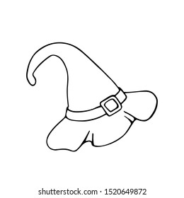 Witch hat for Halloween. Holiday. Vector illustration isolated on white background. Hand drawn sketch. Icons for design. Coloring.