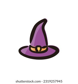 Witch hat - Halloween icon (Hand-drawn line, colored version)