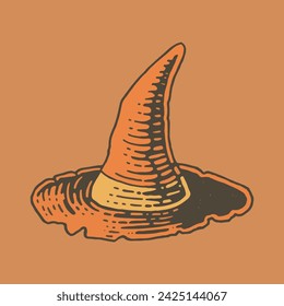 Witch hat, halloween illustration. line art illustration with colors, vector