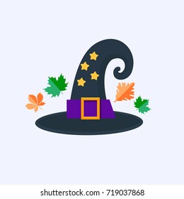 Witch Hat for Halloween isolated on white background.Flat Vector Illustration