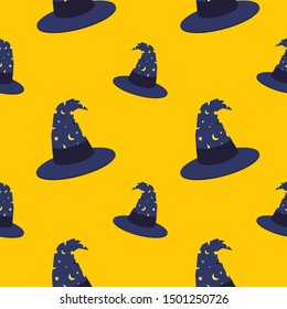  Witch hat halloween seamless pattern, avatar flat design illustration. icon for halloween. flat design character. Simple mascot