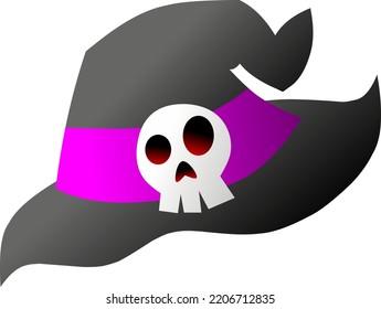 Witch hat Halloween with skull decoration vector illustration. witch hat with skull decoration for logo, icon, symbol, halloween, design or trick or treat