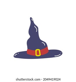 Witch hat. Halloween. Template for packaging, greeting card, banner, poster, print, web design. Hand Drawn vector illustration.
