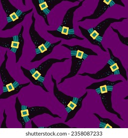 Witch hat halloween vector seamless pattern.