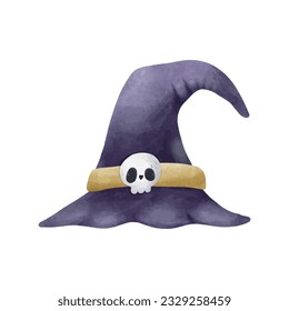 Witch hat Halloween watercolor cartoon wizard hat vector illustration on white background 