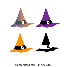 Witch Hat for Halloween.Witch Hat Vector Icon . hats with straps and buckles set .