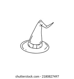Witch hat. Hand drawn line art Halloween illustration. Isolated on white