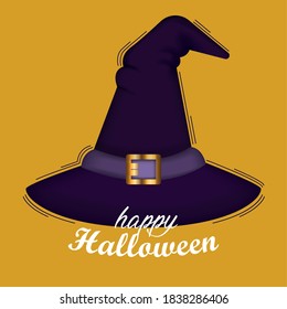 Witch hat. Happy halloween card - Vector illustration