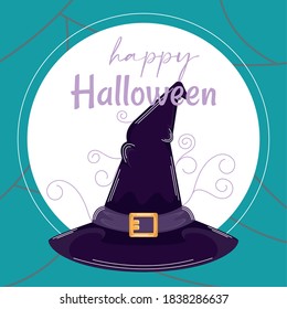 Witch hat. Happy halloween card - Vector illustration