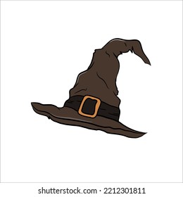 Witch hat. Holiday card with witch hat in the corner. Halloween print on t-shirt