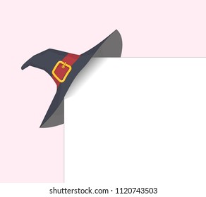 Witch Hat. Holiday card with witch hat on paper corner 