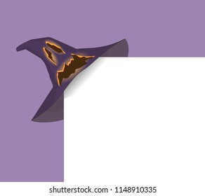 Witch Hat. Holiday card with witch hat on paper corner 