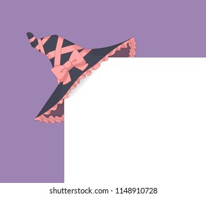 Witch Hat. Holiday card with witch hat on paper corner 