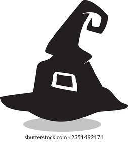 Icono de sombrero de bruja, negro, vector, fondo blanco aislado