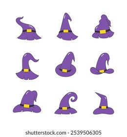 Witch hat icon collection. flat style elements. isolated illustration