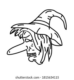 Witch Hat Icon. Doodle Hand Drawn or Black Outline Icon Style